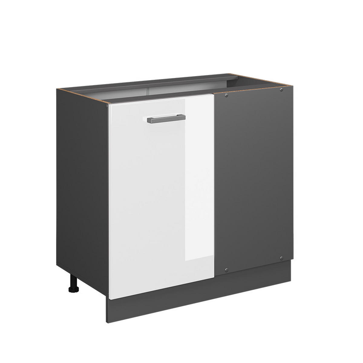 ECKUNTERSCHRANK R-Line Weiß Hochglanz 86 cm ohne AP - Weiß Hochglanz/Anthrazit, Holzwerkstoff (86/81.6/46cm) - Vicco
