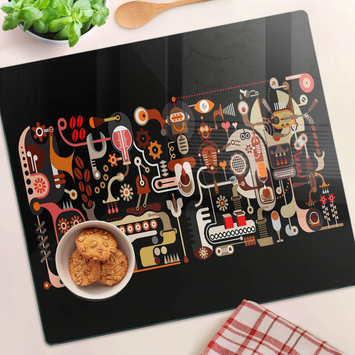 GLASPLATTE 60x52 cm Kaffeeproduktion - Hellgrau/Schwarz, Glas (60/0.4/52cm) - TULUP