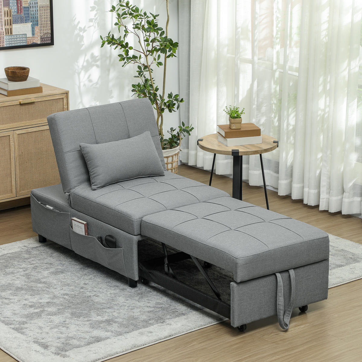 3-IN-1 Schlafsessel mit Bettfunktion, ausziehbares Schlafsofa, Schlafstuhl - Hellgrau, Textil (104/81/65.5cm) - HOMCOM