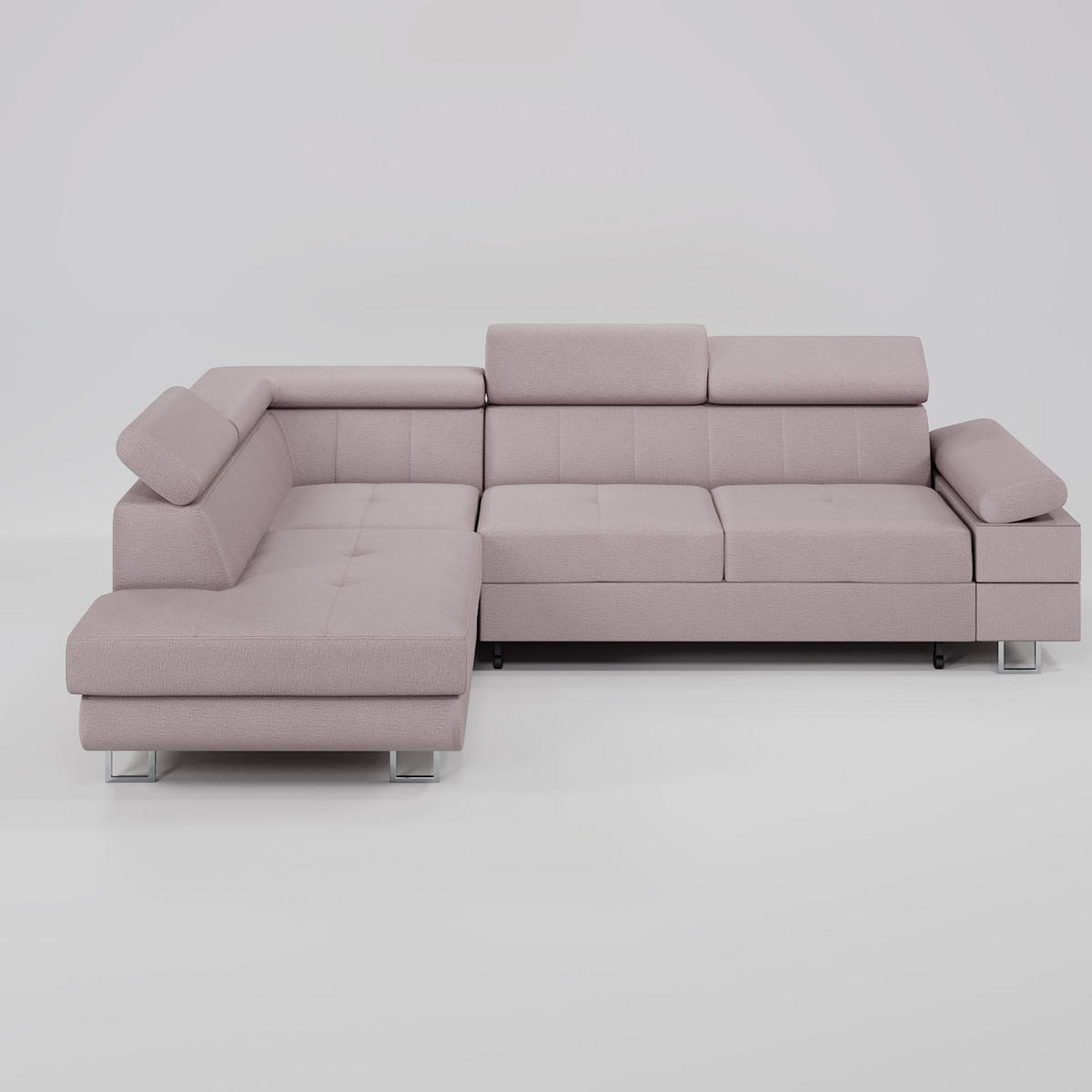 ECKSOFA CAROLINE Links Hellrosa Velours-Stoff mit Schlaffunktion und Bettkasten - Chromfarben/Pink, Textil (253/190cm) - Barchello