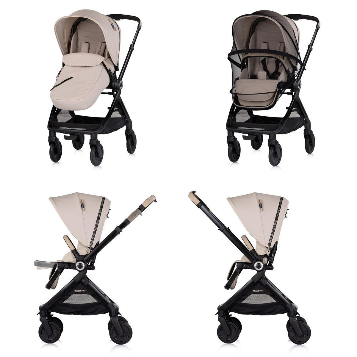 KINDERWAGEN Elite 3 in 1 Elite beige next GEN Babyschale Babywanne Tasche - Beige, Metall (69/49/112cm) - Chipolino