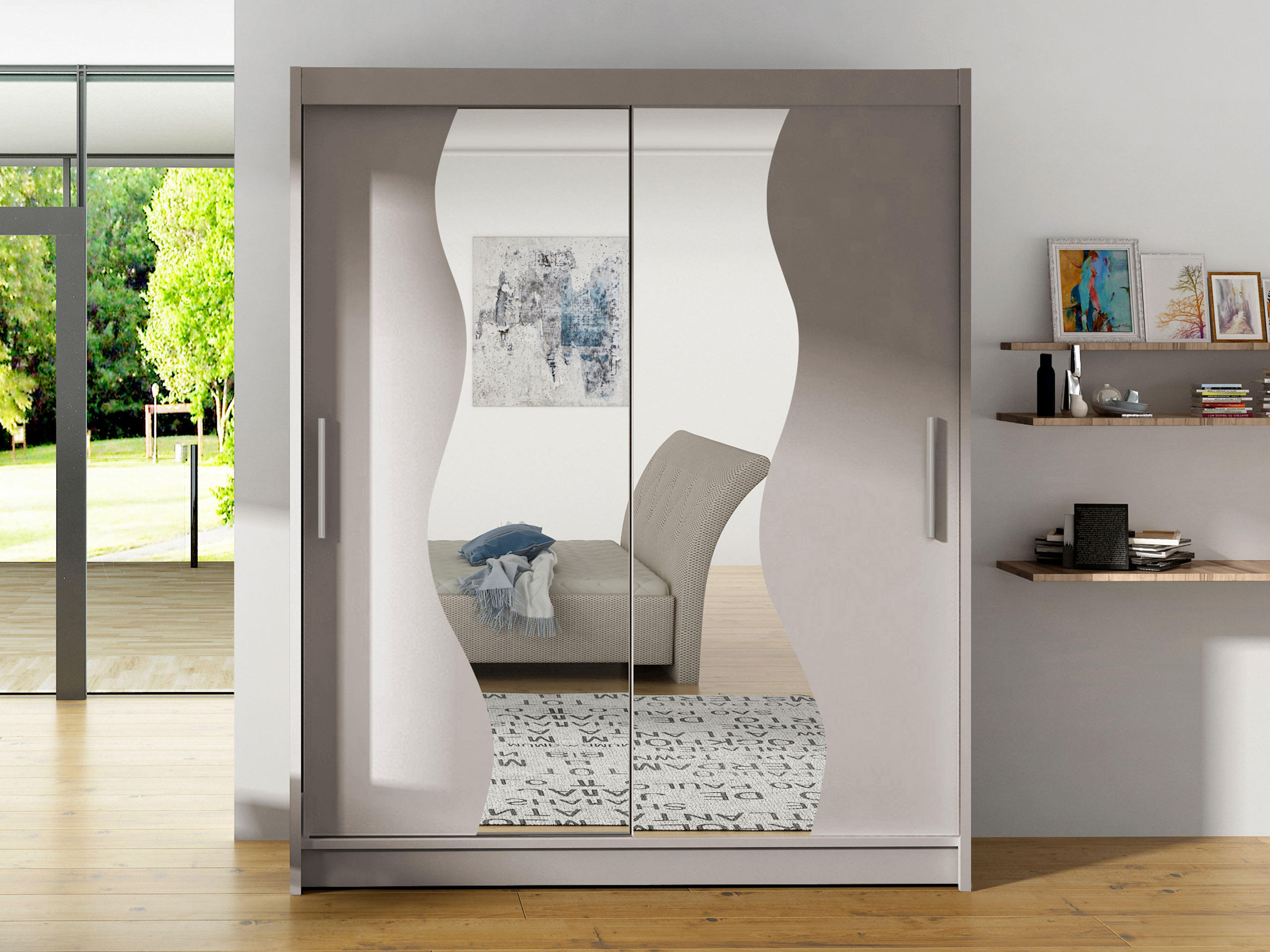 SCHWEBETÜRENSCHRANK Westa S - Kaschmir/Silberfarben, Holzwerkstoff/Metall (150/200/58cm) - MIRJAN24