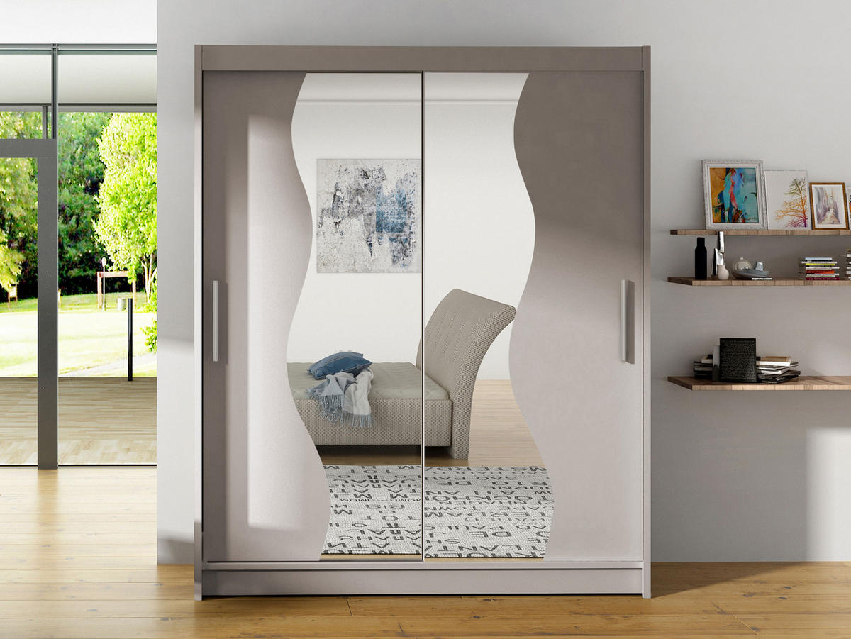SCHWEBETÜRENSCHRANK Westa S - Kaschmir/Silberfarben, Holzwerkstoff/Metall (150/200/58cm) - MIRJAN24