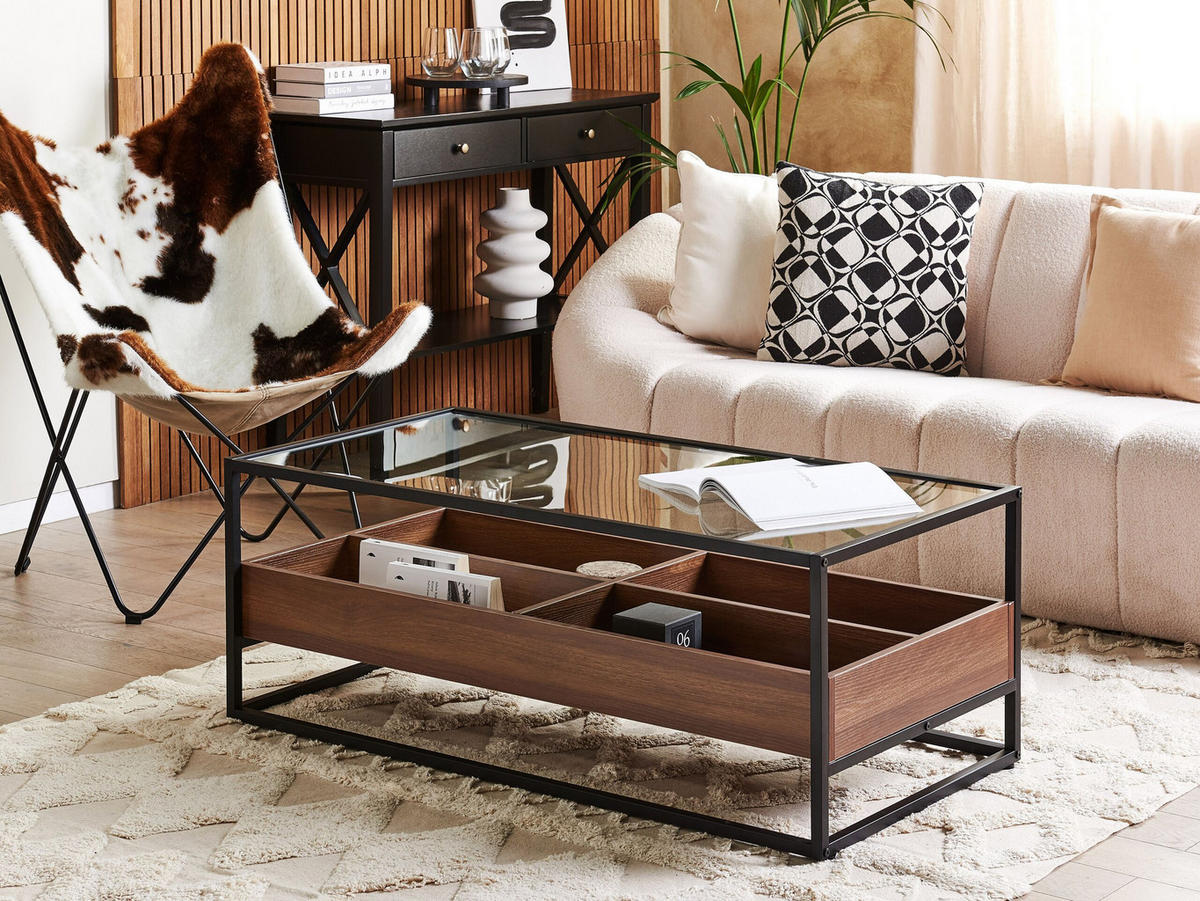 COUCHTISCH dunkler Holzfarbton/schwarz rechteckig Waco - Dunkelbraun/Schwarz, Metall (110/55/42cm) - Beliani