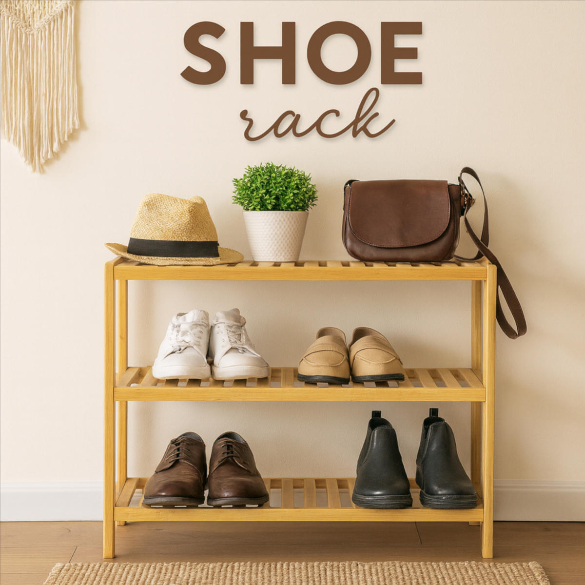 SCHUHREGAL Bambus naturfarben 3 Ebenen 70/26/55 cm - Hellbraun, Holz (70/55/26cm) - Begryf