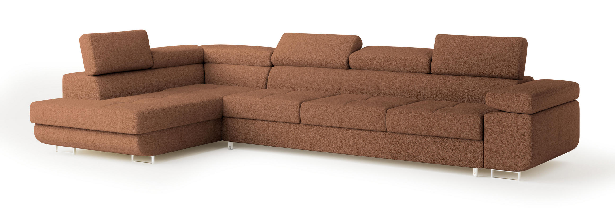 ECKSOFA VICENTE Kupferfarben Boucle-Stoff mit Schlaffunktion - Kupferfarben, Holz (346/202cm) - MASSENO