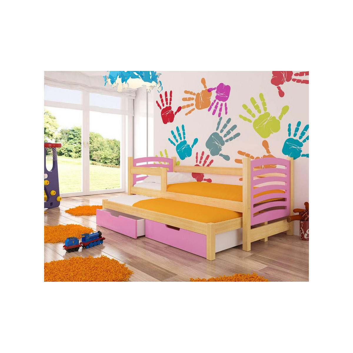 KINDERBETT Avila Kiefer Natur / rosa 188 / 81 / 80cm - Hellrosa/Braun, Holz/Holzwerkstoff (80/190cm) - Feldmann-Wohnen