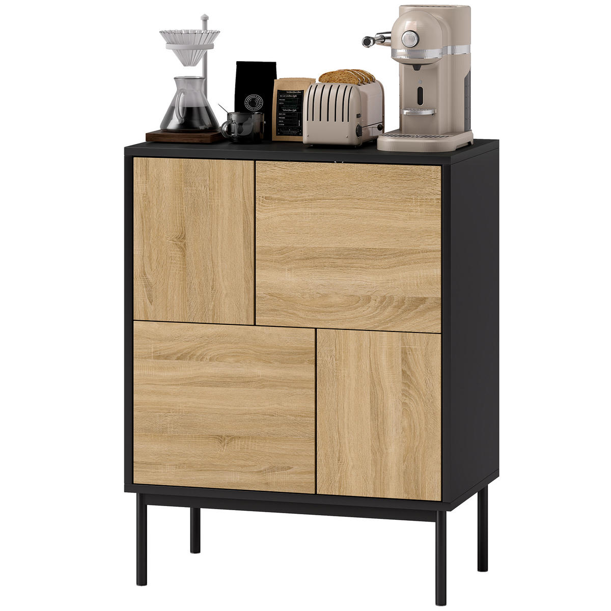 SIDEBOARD Schwarz und Natur, 4 Türen, 60/35/78 cm - Schwarz, Holz (60/78/35cm) - PANGIVO