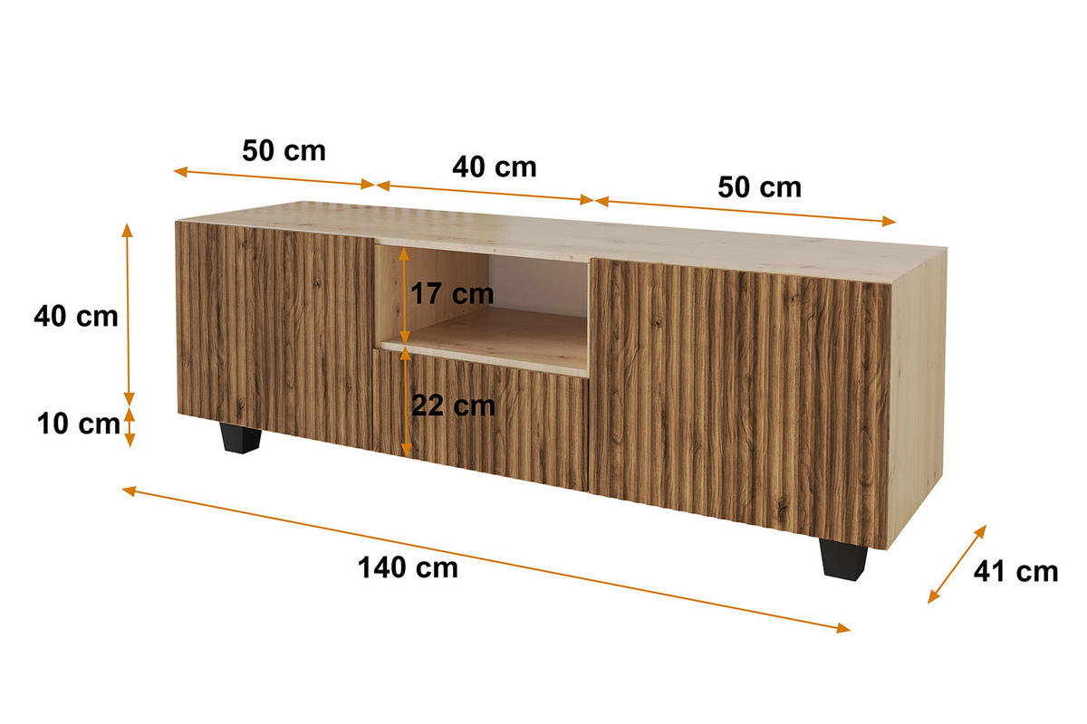LOWBOARD NOA-2-S 140x50x41 cm - Artisan / Katania - Eiche Wotan/Schwarz, Holzwerkstoff (140/50/41cm) - ALTDECOR