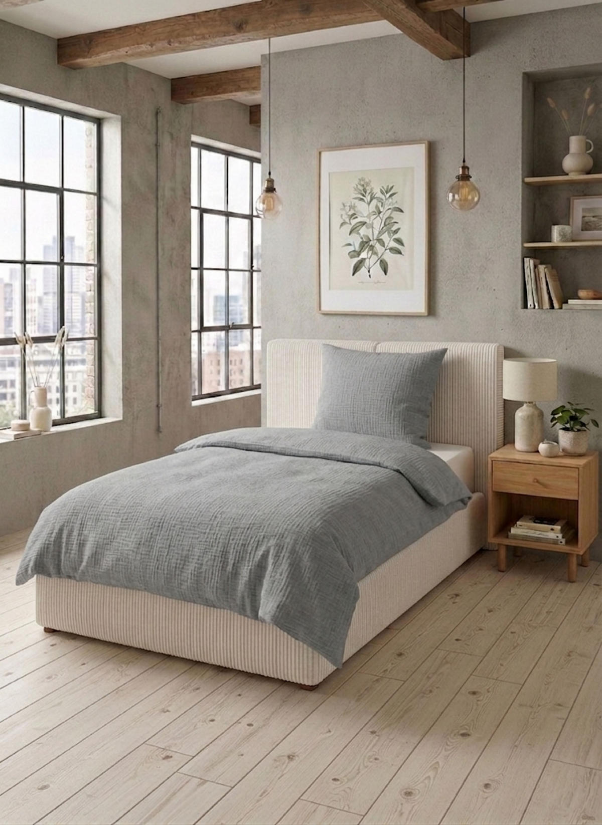 BETTWÄSCHE-GARNITUR Premium Musselin UNI sturmgrau, 135x200 cm + 80x80 cm - Grau, Textil (135/200cm) - biberna