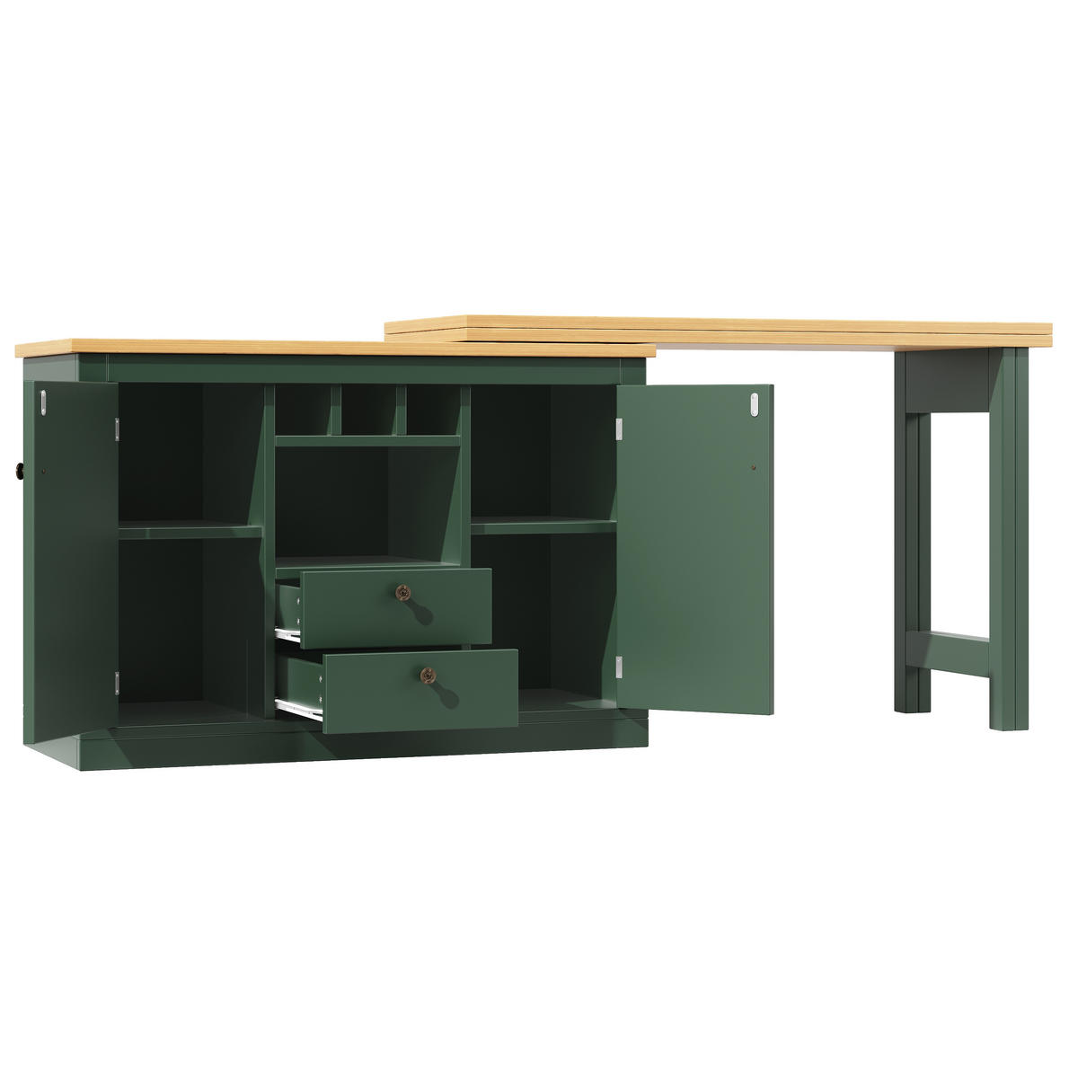 BARTISCH DE-38345 120/180 cm ausziehbar mit 360° Drehfunktion Dunkelgrün - Grün, Holzwerkstoff (40/120/76cm) - ComfortXL