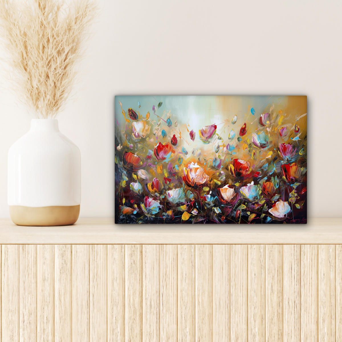 LEINWANDBILD Blumen - Kunst - Natur - Ölgemälde Deko Schlafzimmer 30x20 cm - Multicolor, Textil (30/20cm) - MuchoWow