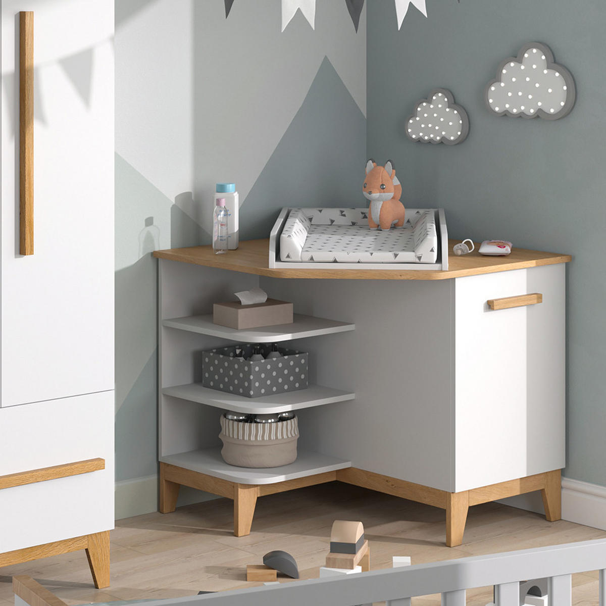 WICKELKOMMODE Malia Weiß/Eiche 85 x 85.2 cm mit Tür - Eichefarben/Weiß, Holzwerkstoff (85/85.2/85cm) - VitaliSpa