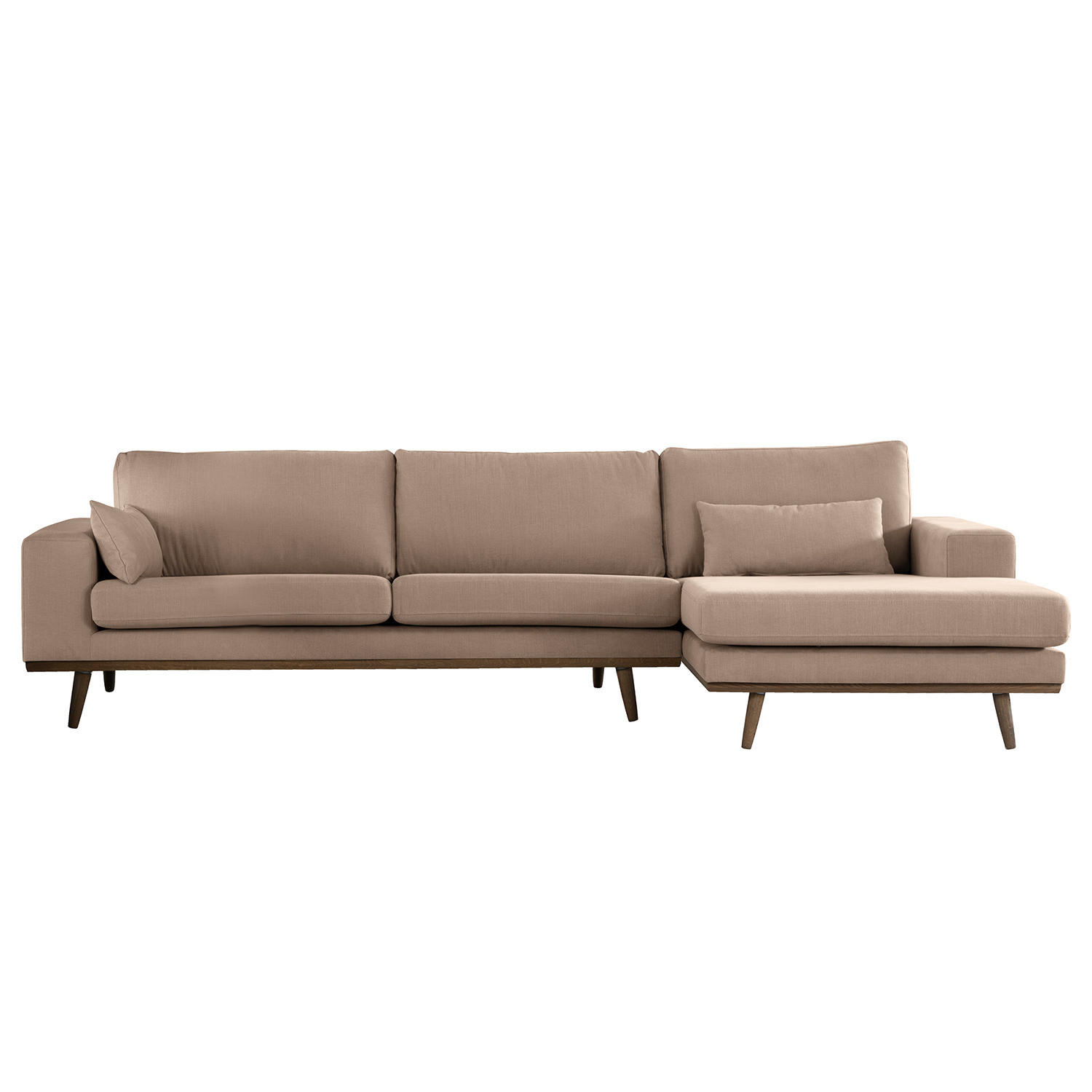 ECKSOFA mit Longchair - Taupe/Eichefarben, Naturmaterialien/Eichenholz (281/153cm) - home24