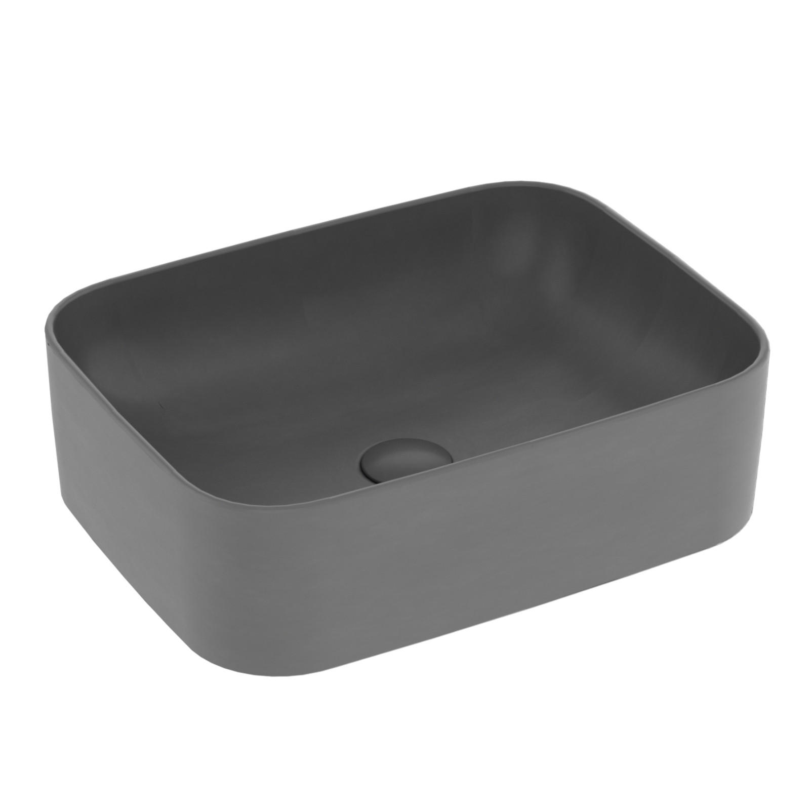 WASCHBECKEN Keramik Rechteck Abgerundete Ecken R Matt dunkelgrau - Schwarz, Keramik (38/15/50.5cm) - EMKE