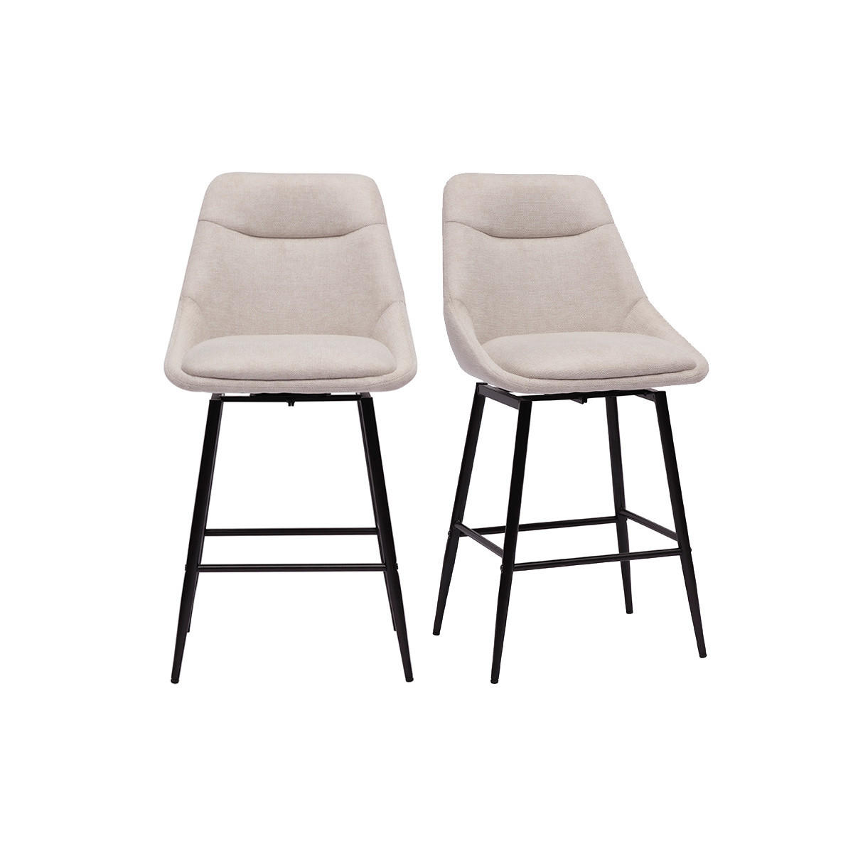 BARHOCKER drehbar 360° aus Stoff in Samtoptik beige und Metall H66 cm (2er-Set) ALESS - Beige, Textil (52.5/97/49.5cm) - Miliboo