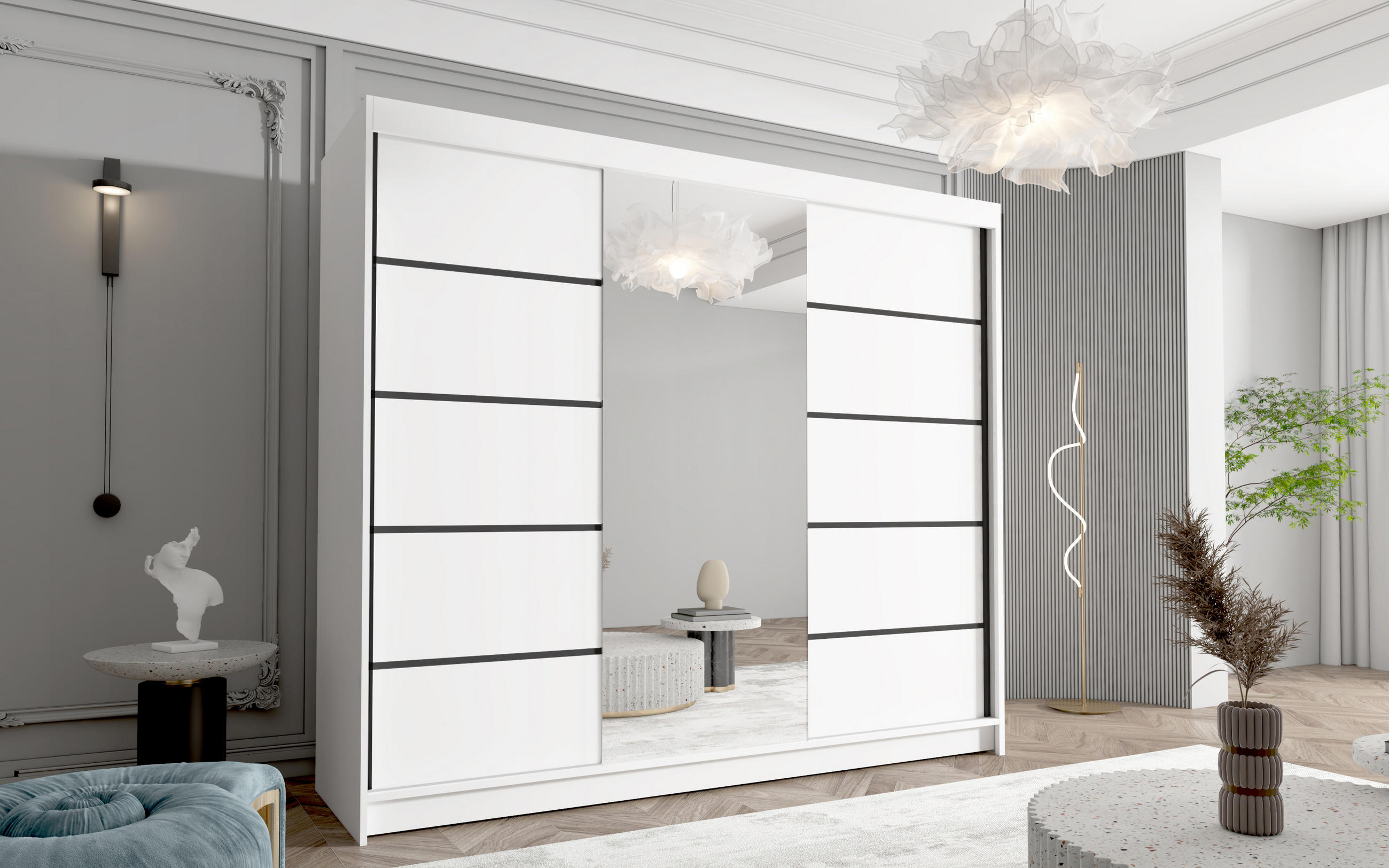 SCHWEBETÜRENSCHRANK Davos VI - 250 cm - Weiß, Holzwerkstoff/Metall (250/215/58cm) - Sofnet