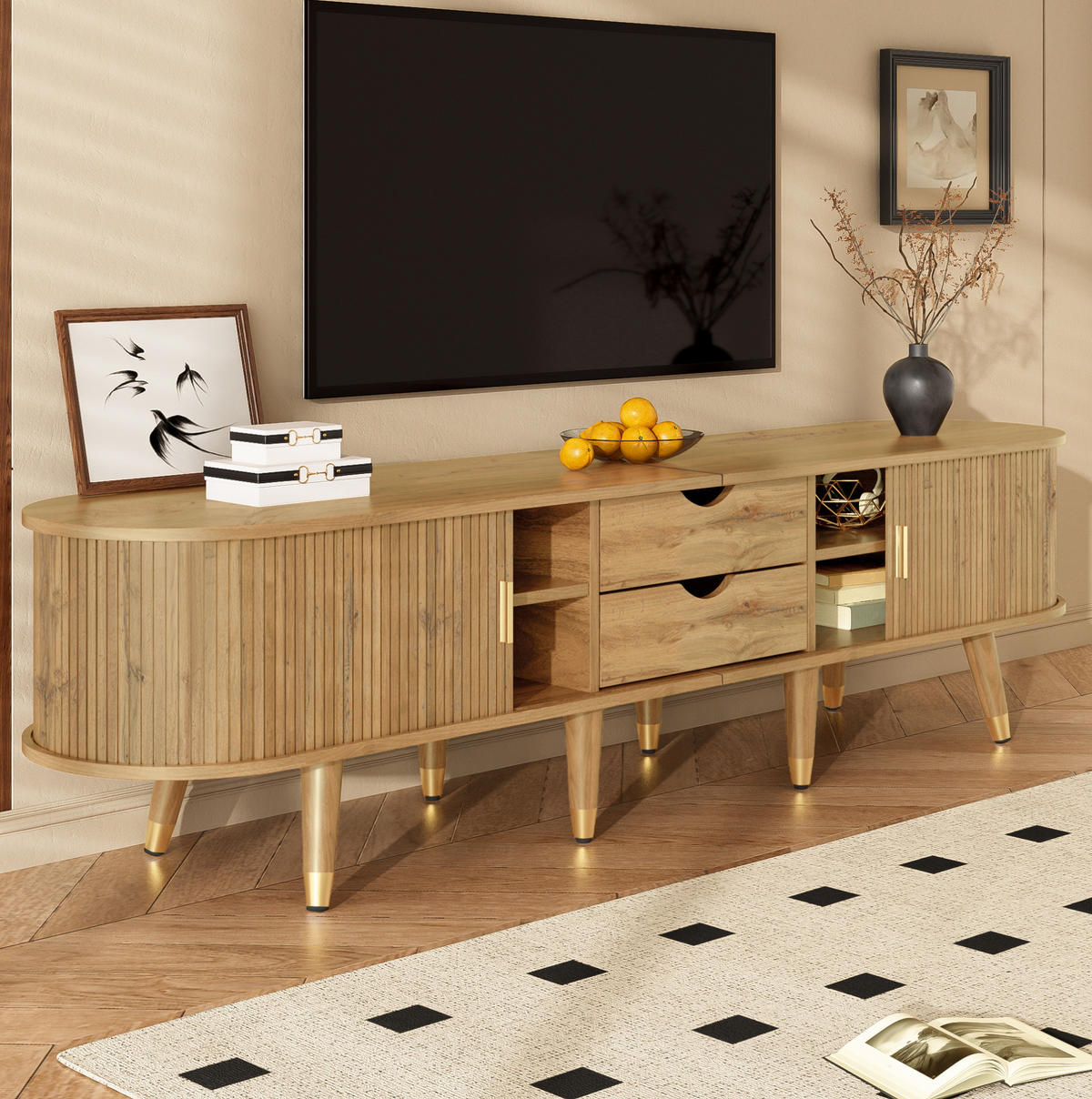 TV-SCHRANK mit Schiebetüren 175 x 38 x 45 cm MDF Holzoptik - Braun, Holzwerkstoff (38/45/175cm) - Beauniv
