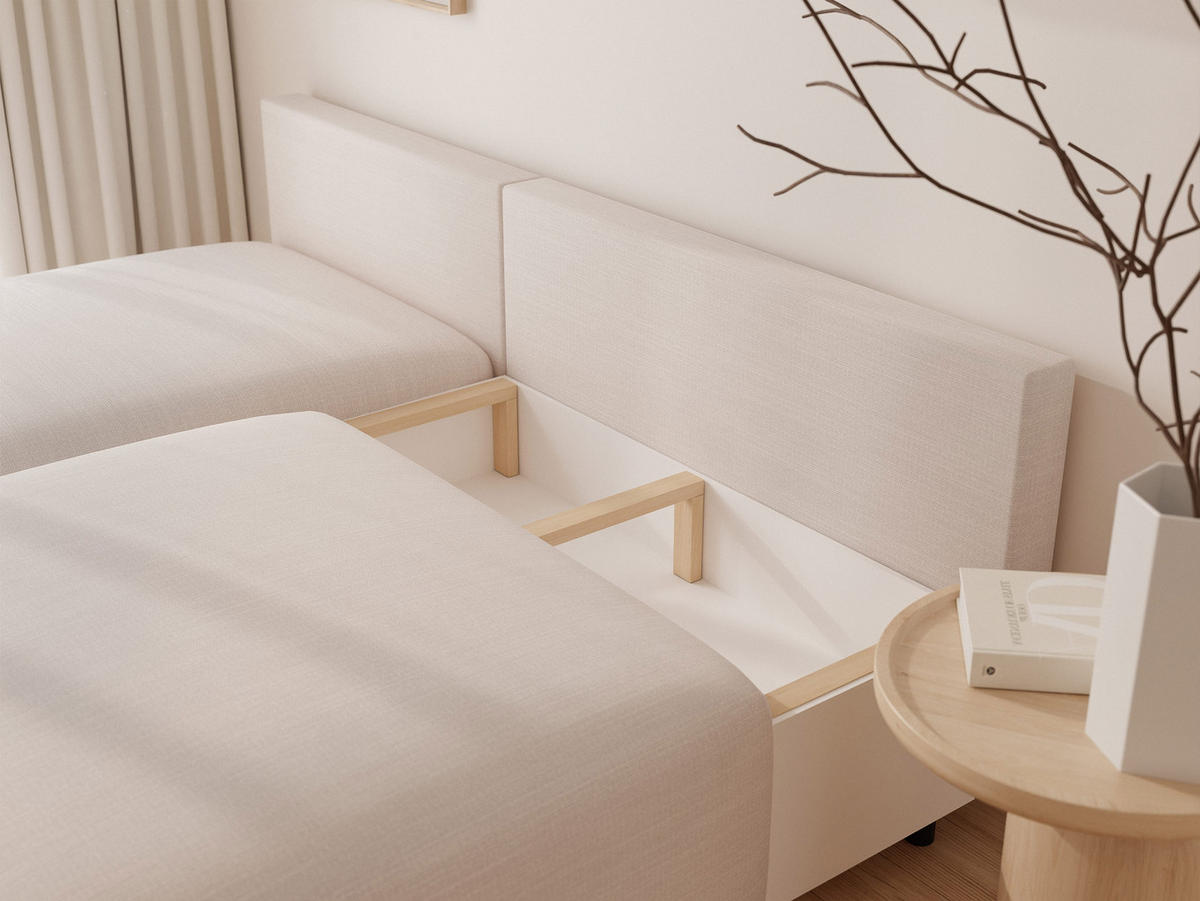 ECKSOFA ELVO mit Schlaffunktion und Bettkasten Creme - Creme, Holzwerkstoff/Kunststoff (208/190cm) - Idohome