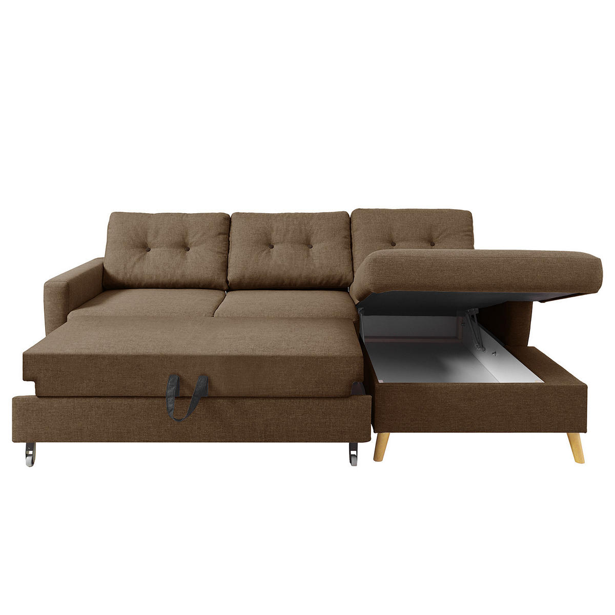 ECKSOFA mit Longchair - Hellbraun, Holz/Textil (233/148cm) - home24