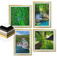 WANDBILDER 4er Set - 50x50 cm & 40x60 cm Goldrahmen - Wasserfälle grüner Wald Wasser - Goldfarben, Kunststoff (50/50cm) - ArtPrintCave