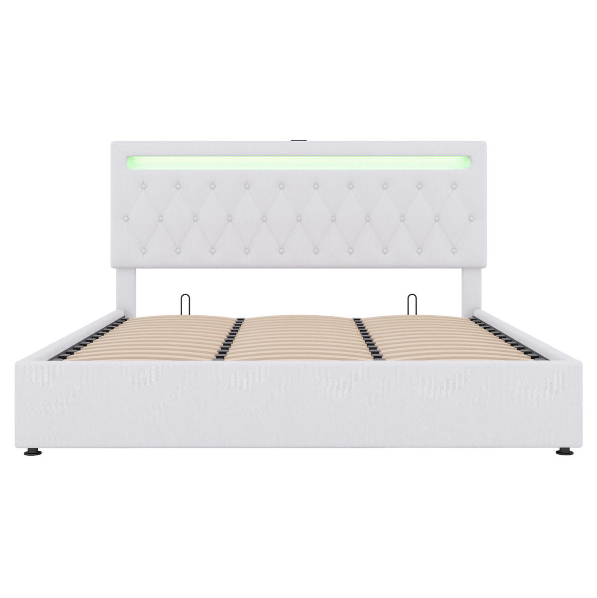 POLSTERBETT 180/200 cm mit Bettkasten, USB und LED-Beleuchtung in Weiß - Weiß, Textil (180/200cm) - BEAOK