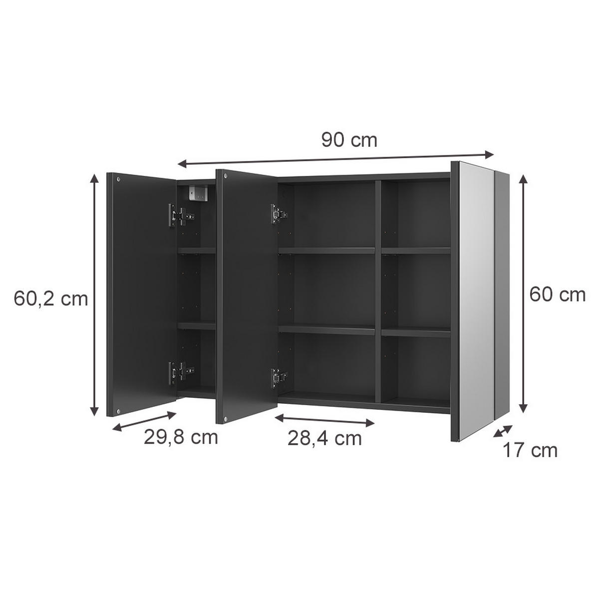 KOPALNIŠKA OMARICA Z OGLEDALOM Lavia, Antracit, 90 x 60.2 cm - antracit, leseni material (90/170/17cm) - Vicco