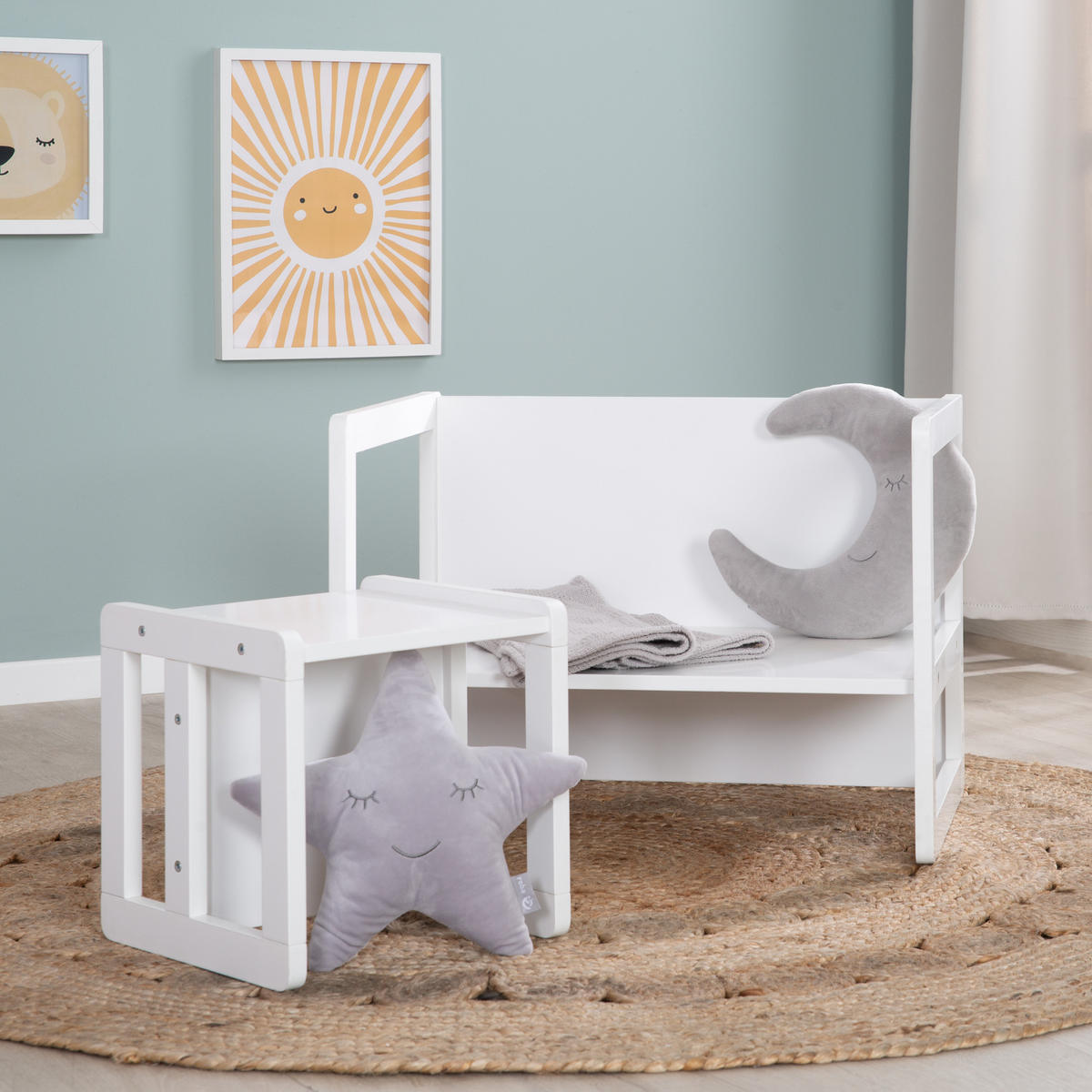 KINDERSITZGRUPPE 3in1 - Weiß, Holzwerkstoff (61/30/44cm) - Roba