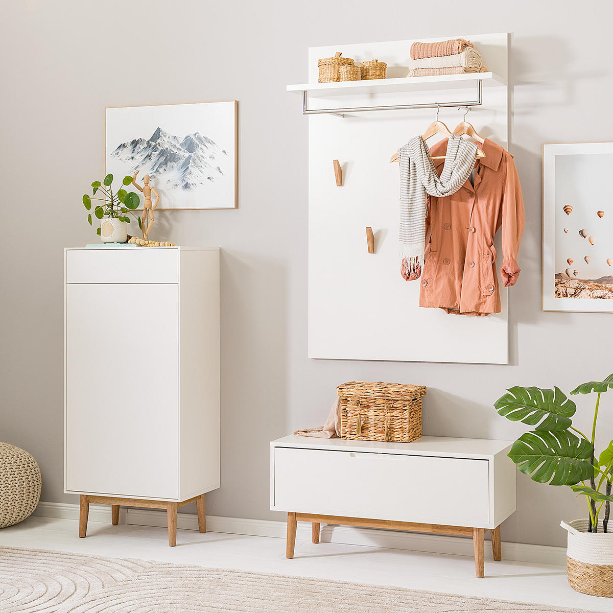 SCHUHKOMMODE mit 1 Schublade und 1 Tür - Eichefarben/Weiß, Holzwerkstoff (60/132/38cm) - home24
