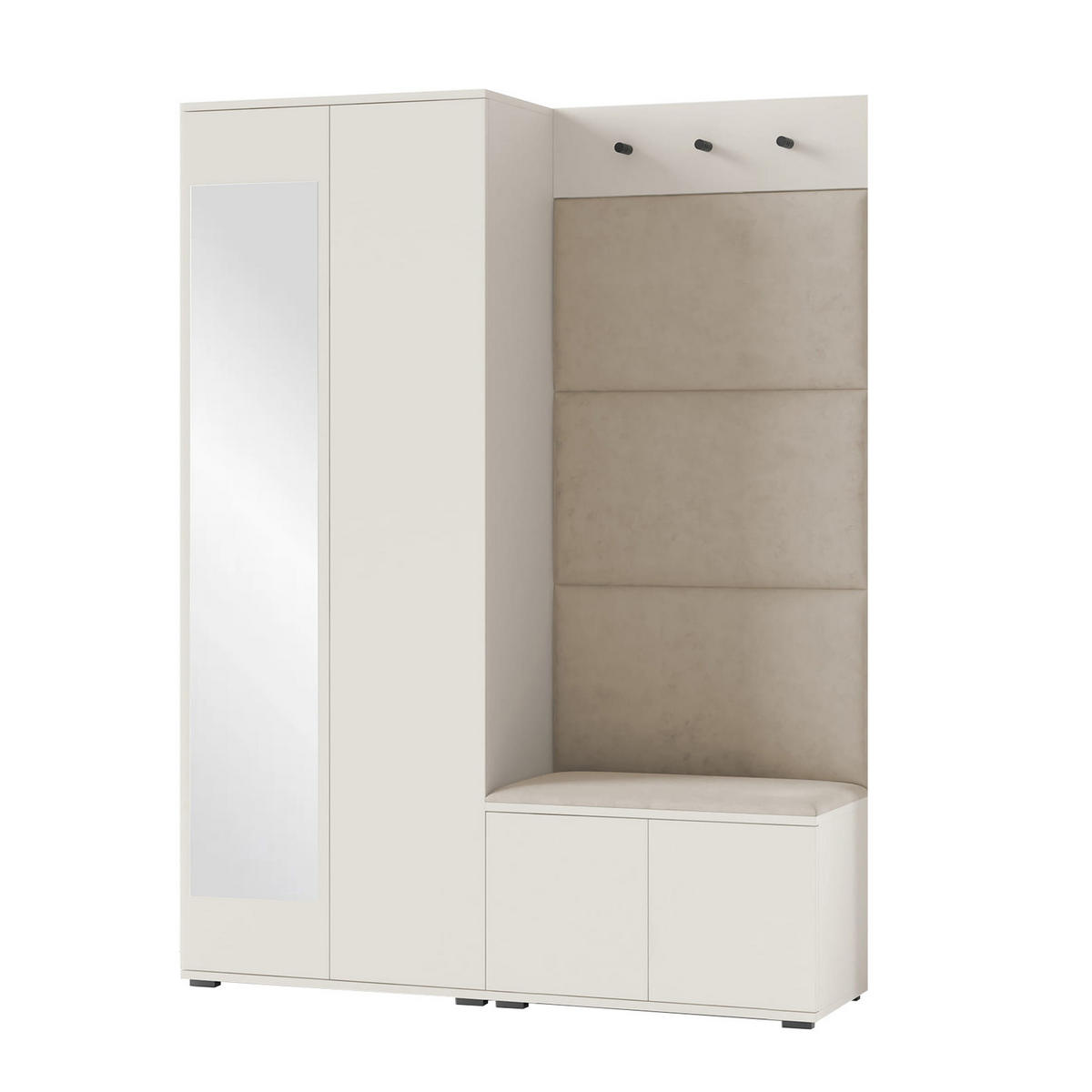 GARDEROBE Napoli 3 Kleiderschrank mit Polsterpaneelen Beige - Beige, Holzwerkstoff (140/189/40cm) - Jerpax