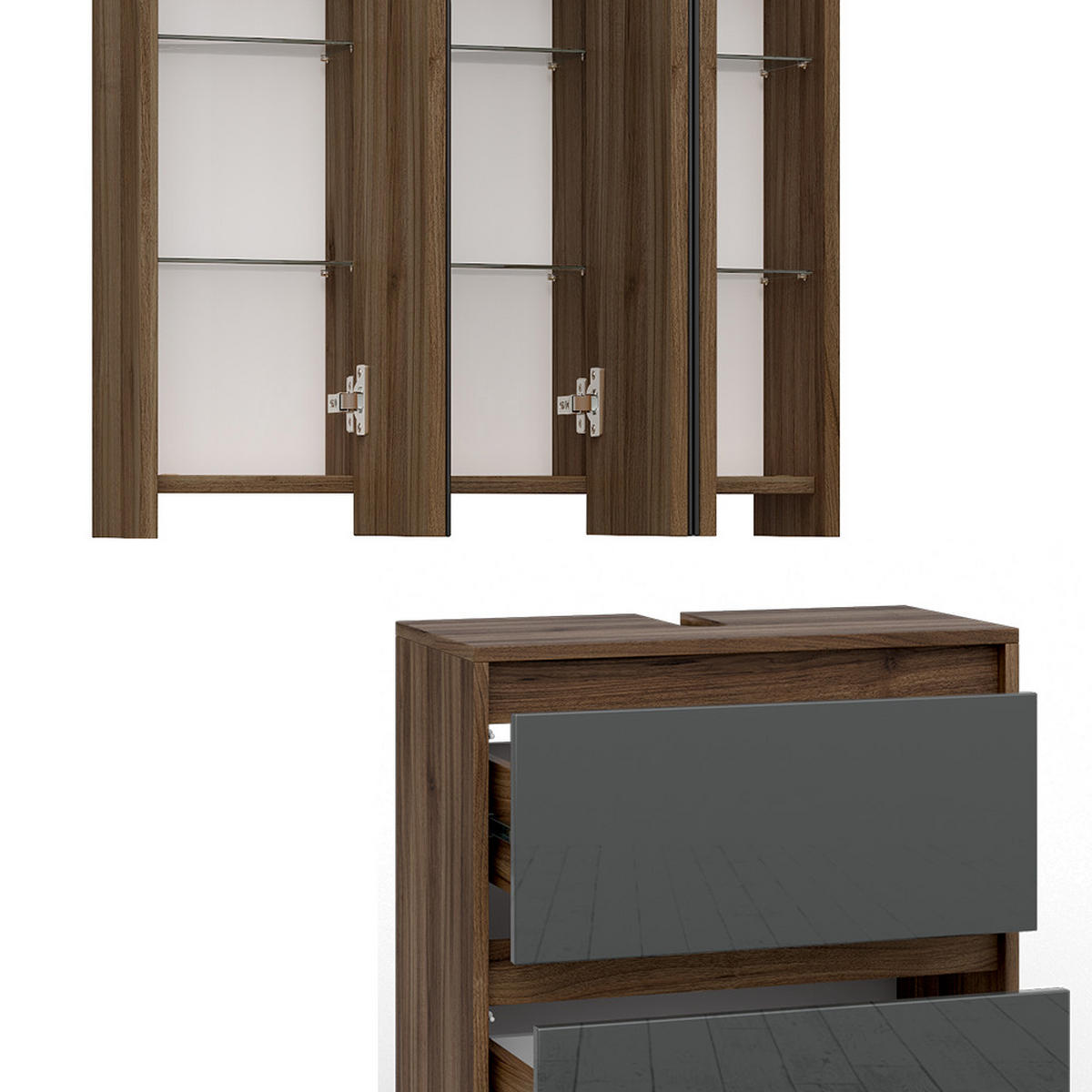 BADMÖBEL-SET Majest Anthrazit 2 Teile - Anthrazit/Walnussfarben, Holzwerkstoff (60/62/30cm) - Vicco