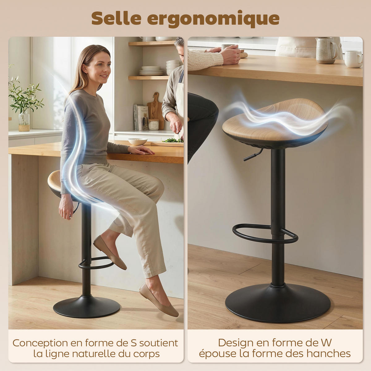 BARHOCKER 2er-Set DE-14811 höhenverstellbar & schwenkbar Eiche - Eichefarben, Metall (40/84/40cm) - ComfortXL