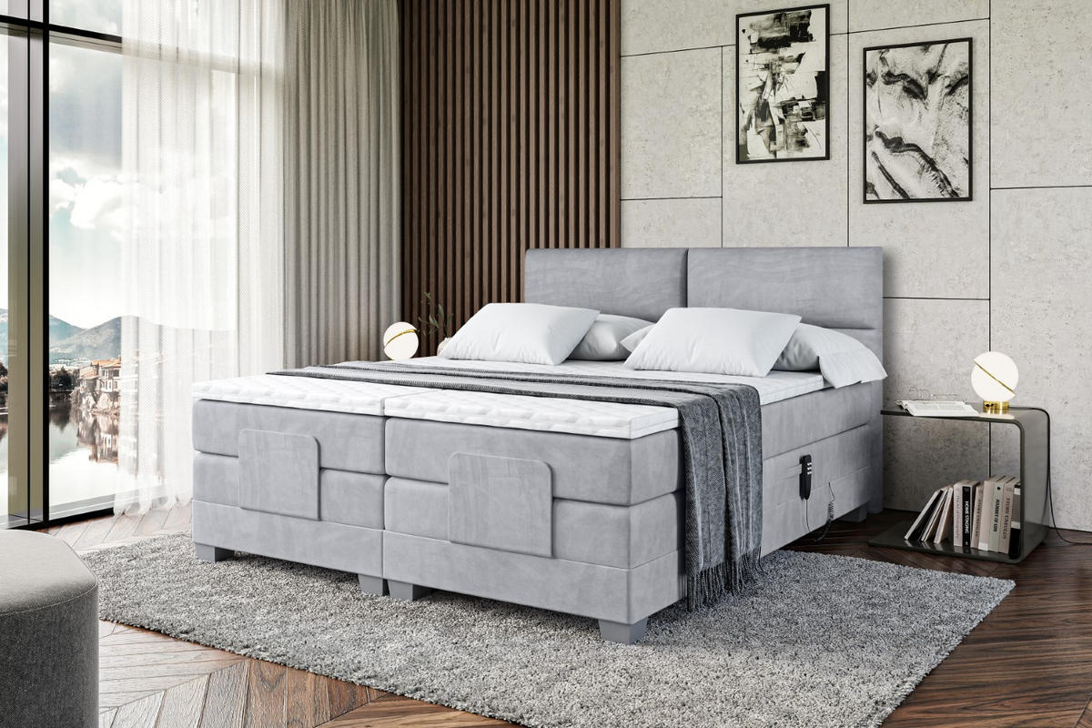 BOXSPRINGBETT elektrisch verstellbar mit 2 Matratzen H4/Taschenfederung MAYA EL 140 x 200 Grau - Grau, Holzwerkstoff (147/200cm) - ALTDECOR