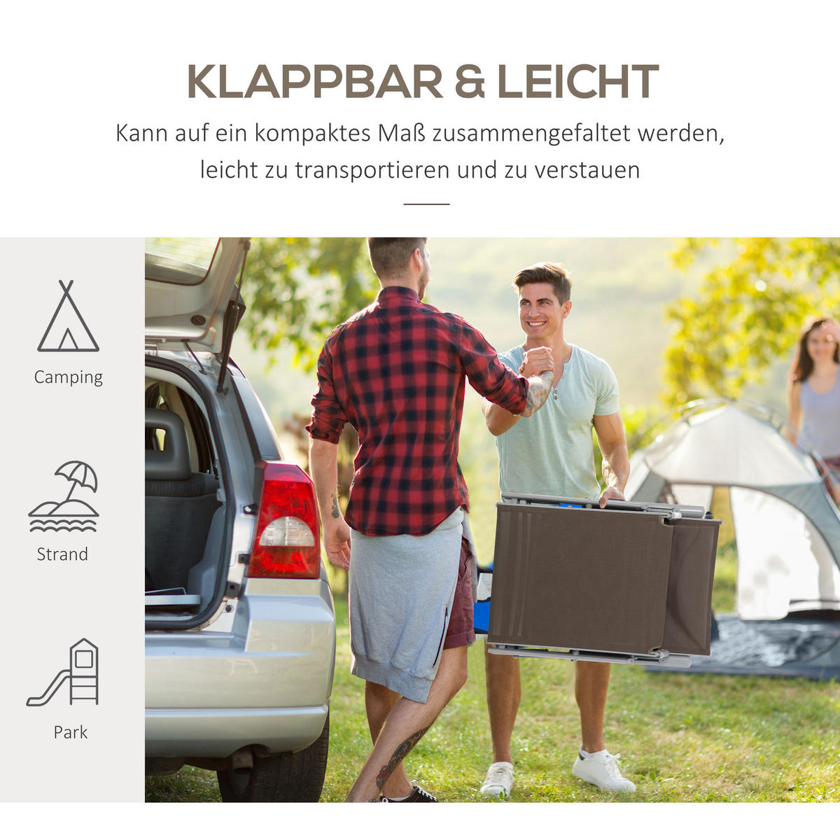 SONNENLIEGE, klappbar, 137 x 63,5 x 100,5 cm, Metall, Stoff, Braun+Silber - Braun, Kunststoff (137/100.5/63.5cm) - Outsunny