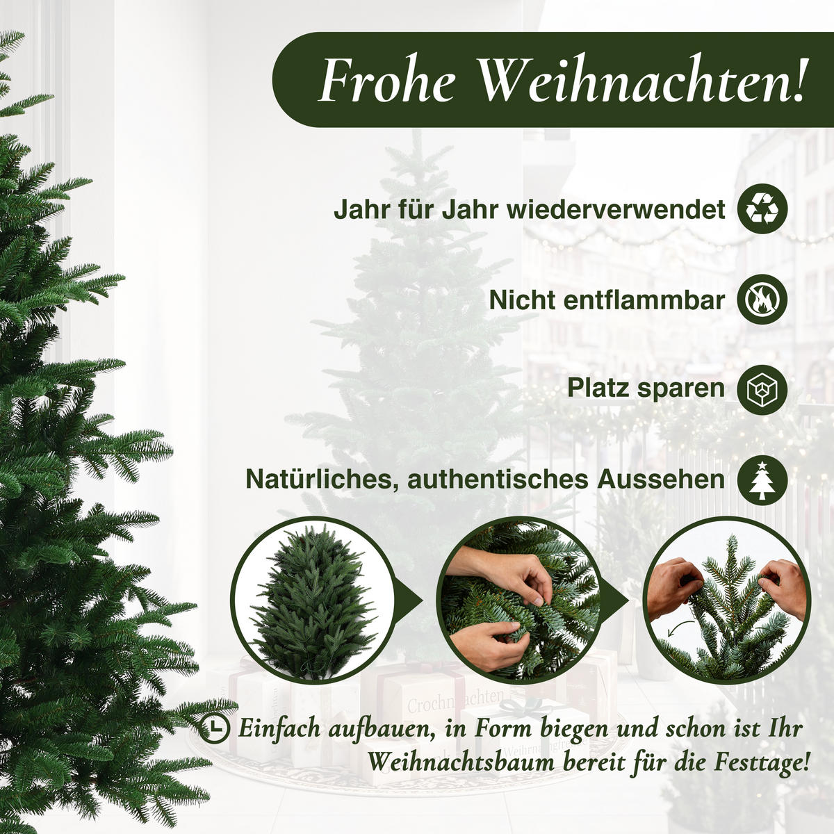 KÜNSTLICHER Weihnachtsbaum 178 cm, Naturgrün mit 776 PE-/PVC-Spitzen - Grün, Kunststoff (180cm) - Hometopia