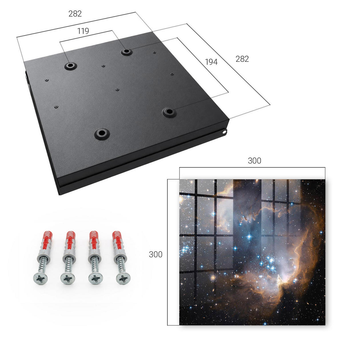 SCHLÜSSELBOX Schwarz 30x30 cm- Türöffnung nach rechts - Sternnebel - Schwarz, Metall (30/30/5cm) - TULUP