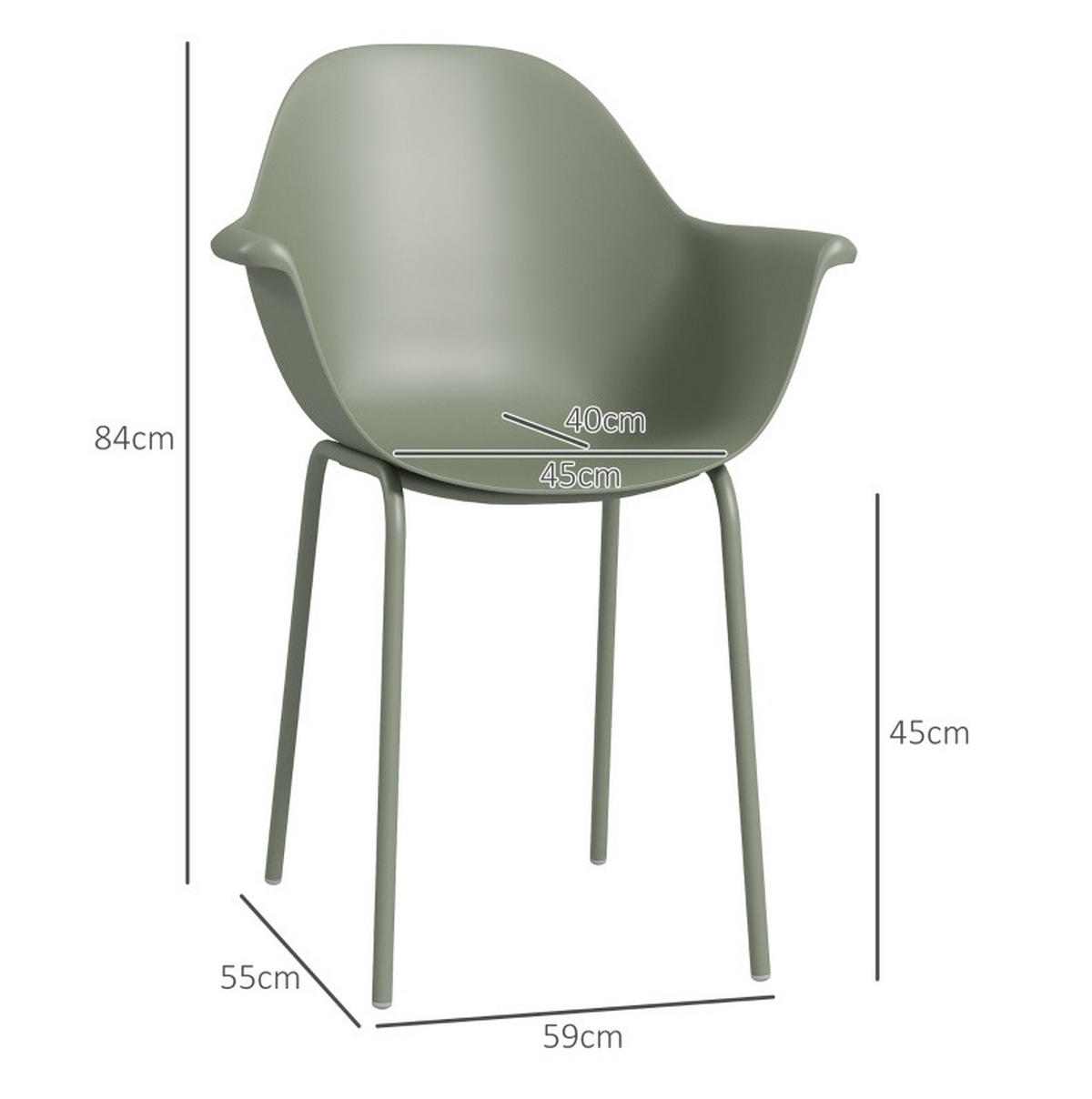 SADA 4 zahradních židlí 59/55/84 cm zelená z plastu a oceli s područkami a vysokým opěradlem - zelená barva, plast (55/84/59cm) - OKWISH