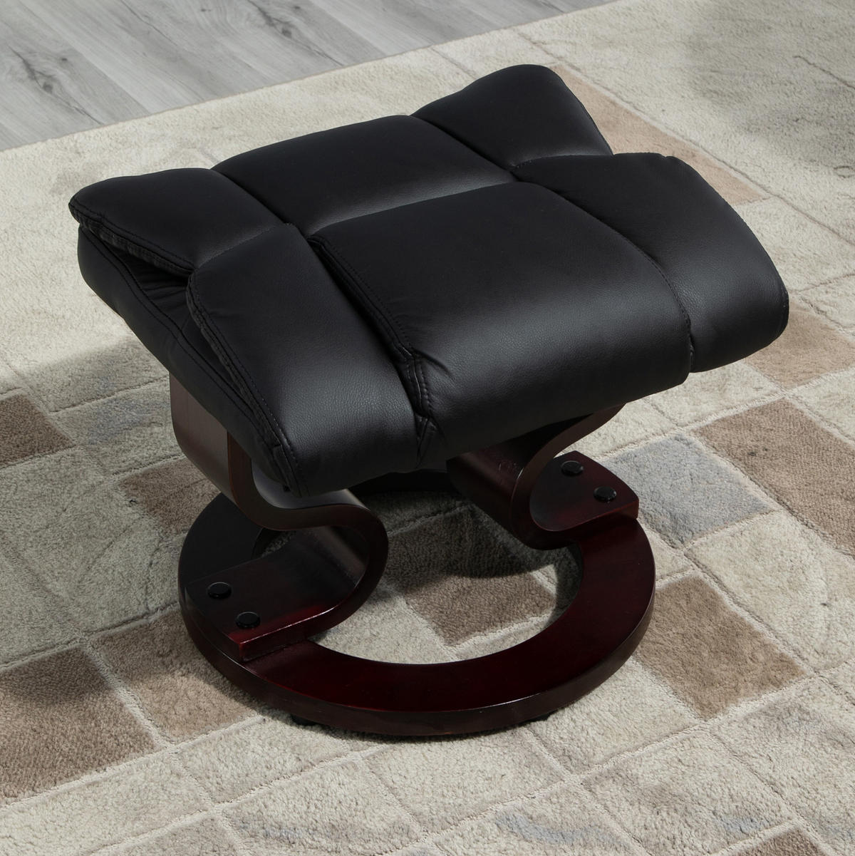 RELAXSESSEL mit Hocker 80/79/100 cm in Schwarz, drehbar mit Liegefunktion - Schwarz, Metall (79/100/80cm) - Flora Grace