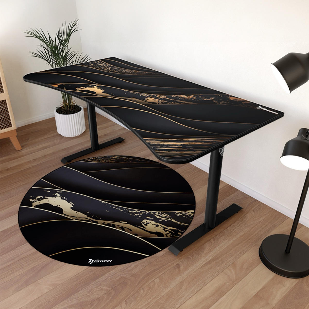 BODENSCHUTZMATTEN Zona Runden 121 cm Schwarz/Gold - Goldfarben/Schwarz, Textil (121/121cm) - Arozzi