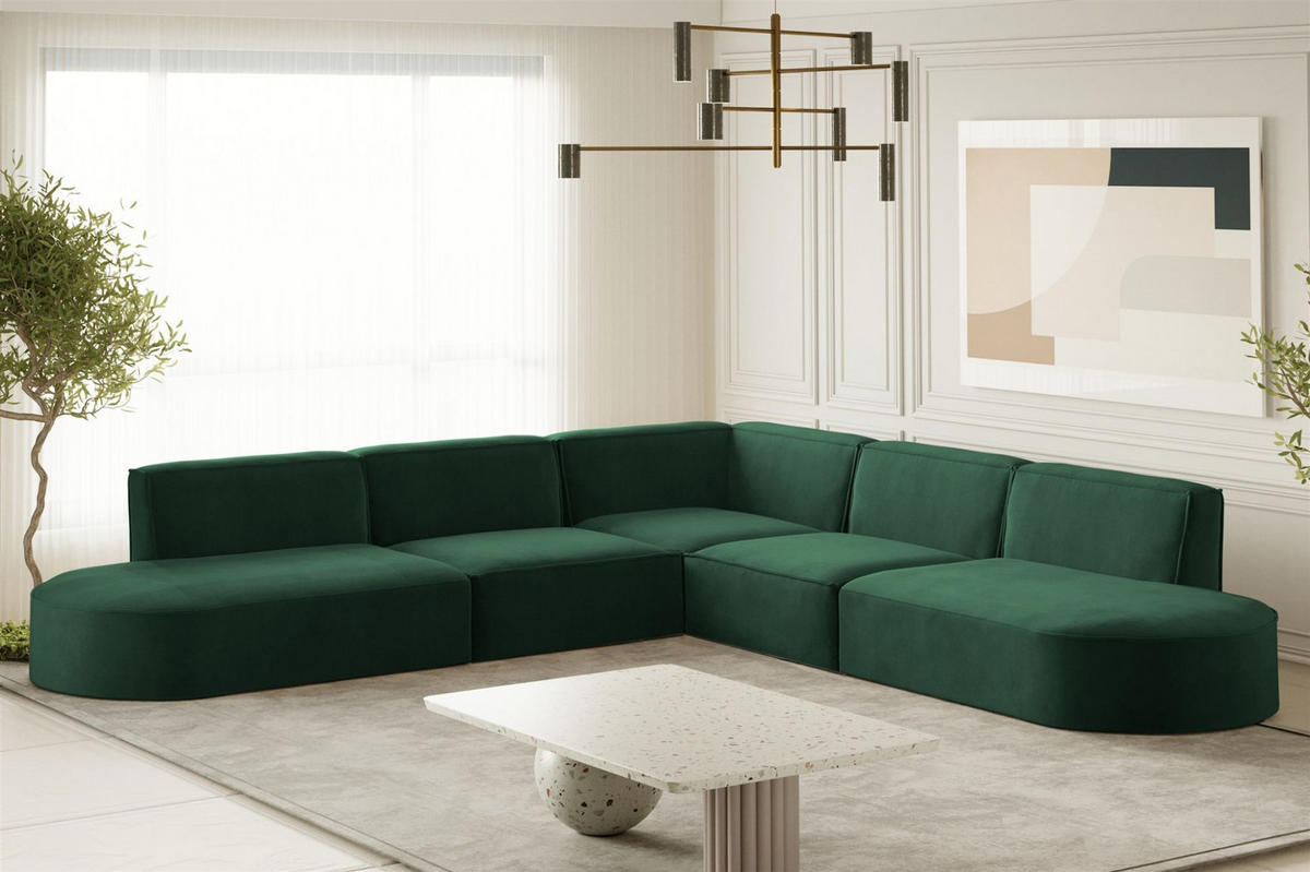 ECKSOFA Palma In Noel - Grün, Holzwerkstoff/Textil (276/276cm) - Fun Möbel