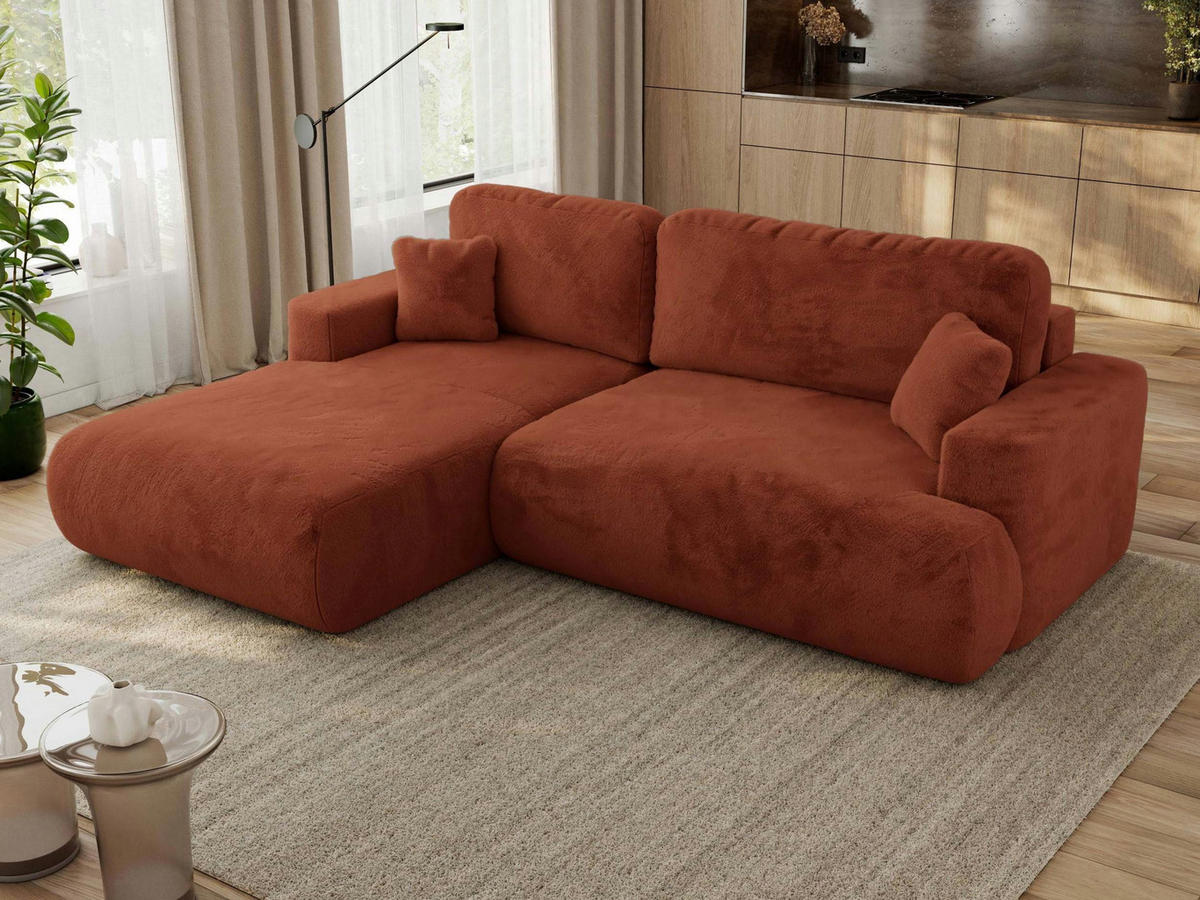 ECKSOFA OVO L Orange Plüsch - Links Seite - Schwarz/Orange, Kunststoff/Textil (271/195cm) - MKS