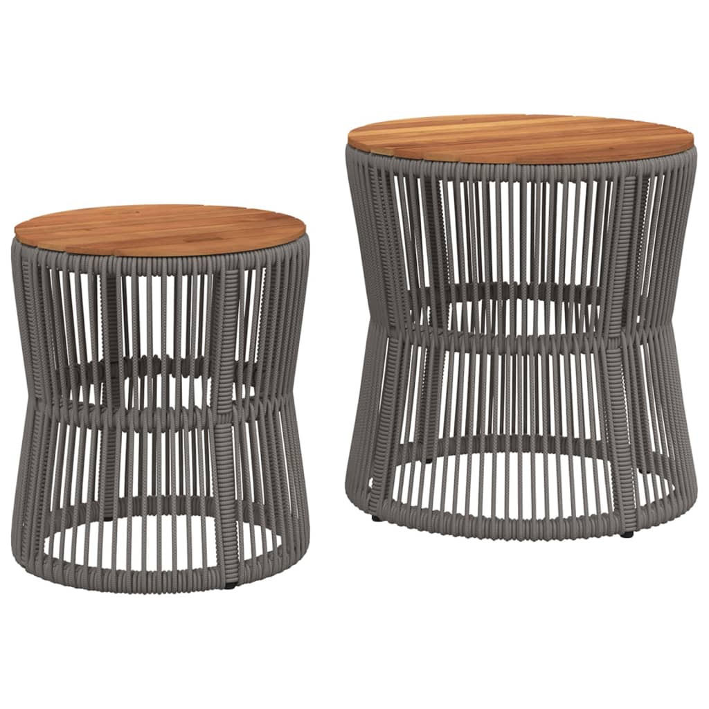 GARTEN-BEISTELLTISCHE 2er Set Mit Holzplatte Grau Poly Rattan - Grau, Kunststoff (50/50/45cm) - vidaXL