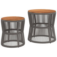 GARTEN-BEISTELLTISCHE 2er Set Mit Holzplatte Grau Poly Rattan - Grau, Kunststoff (50/50/45cm) - vidaXL