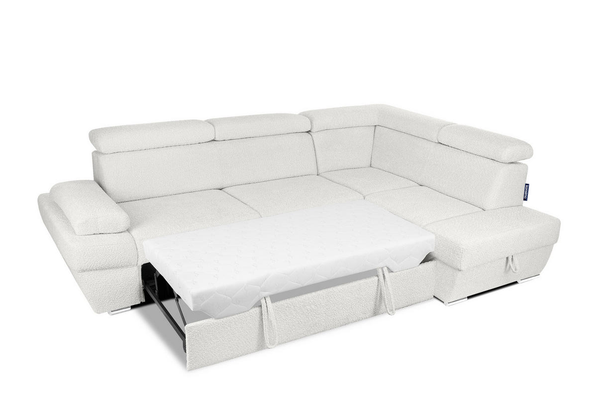 SCHLAFECKSOFA RATLO rechts 4/5-Sitzer mit Bettkasten, Cremeweiß - Silberfarben/Creme, Textil (270/190cm) - KONSIMO®