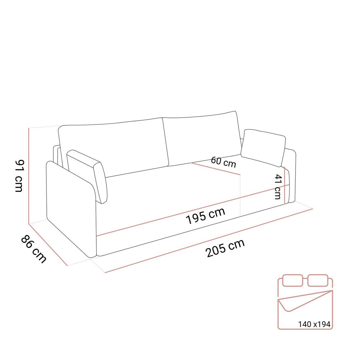 SOFA NUBO mit Schlaffunktion und Bettkasten Harmony 39 - Grün, Textil (205/91/86cm) - Lookway