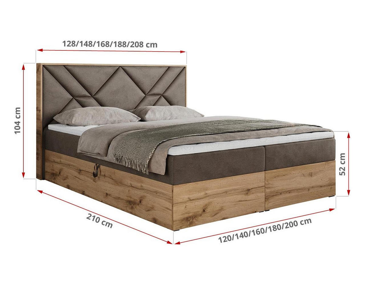 BOXBETT GUNAR - 140/200 Braun Velvet - H3 - Braun, Holz/Textil (140/200cm) - MKS
