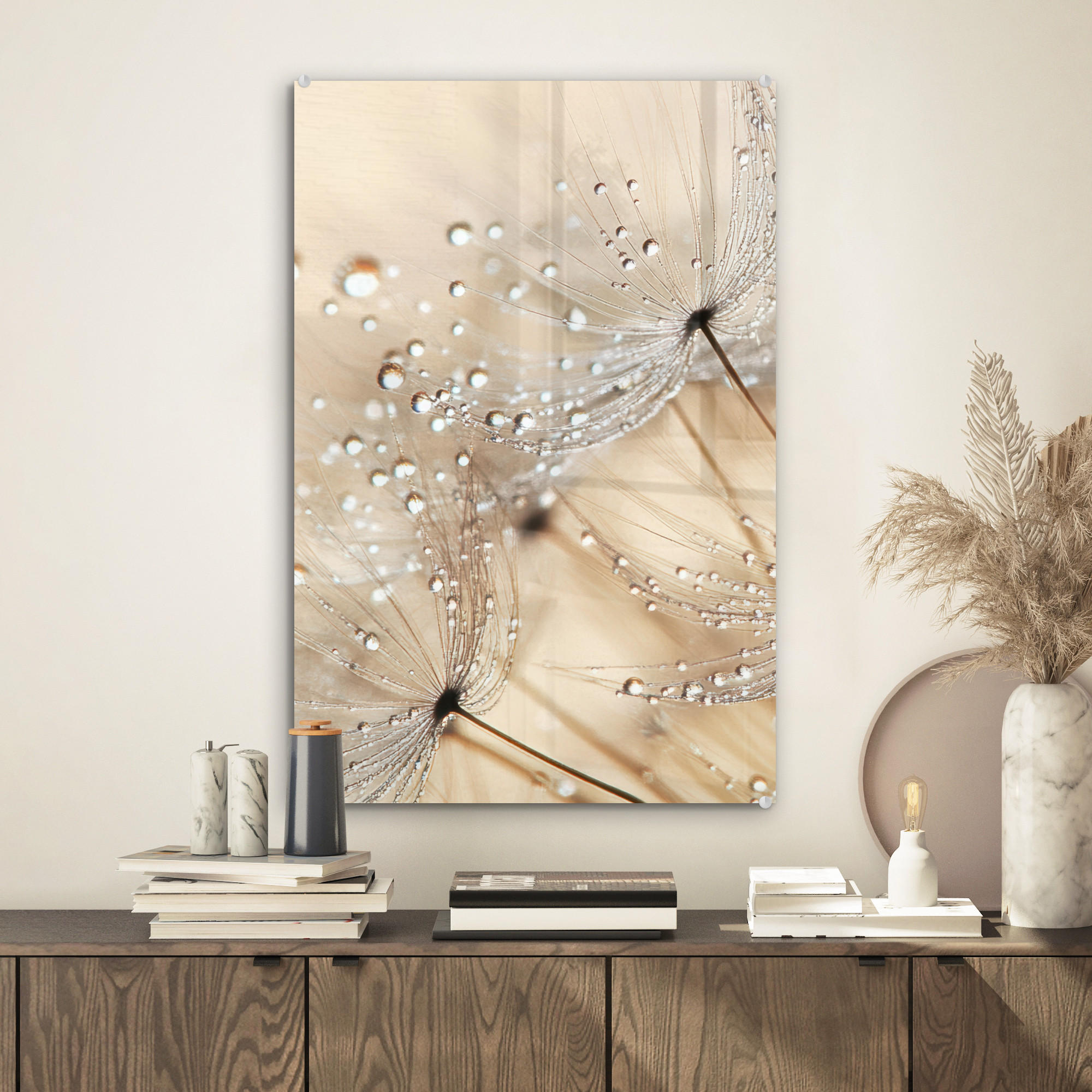 ACRYLGLASBILD Löwenzahn - Abstrakt - Natur - Beige 40x60 cm - Braun, Glas (40/60cm) - MuchoWow