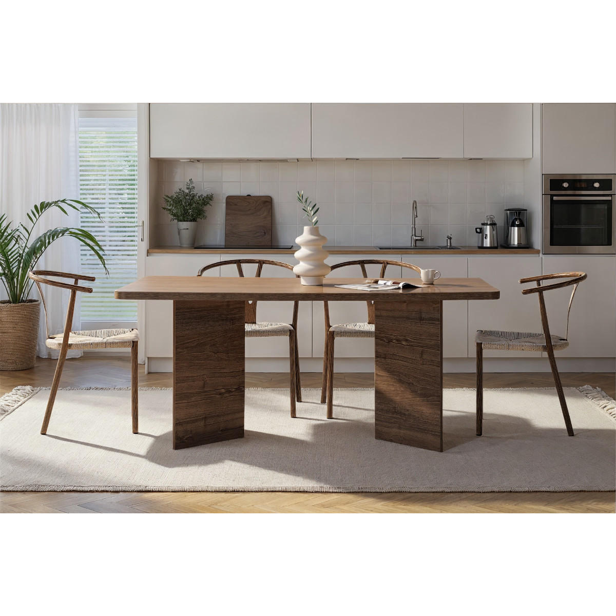 ESSTISCH mit rechteckiger Platte und 2 Beinen 180/90/77 cm - Naturfarben, Holzwerkstoff (180/90/77cm) - Calicosy