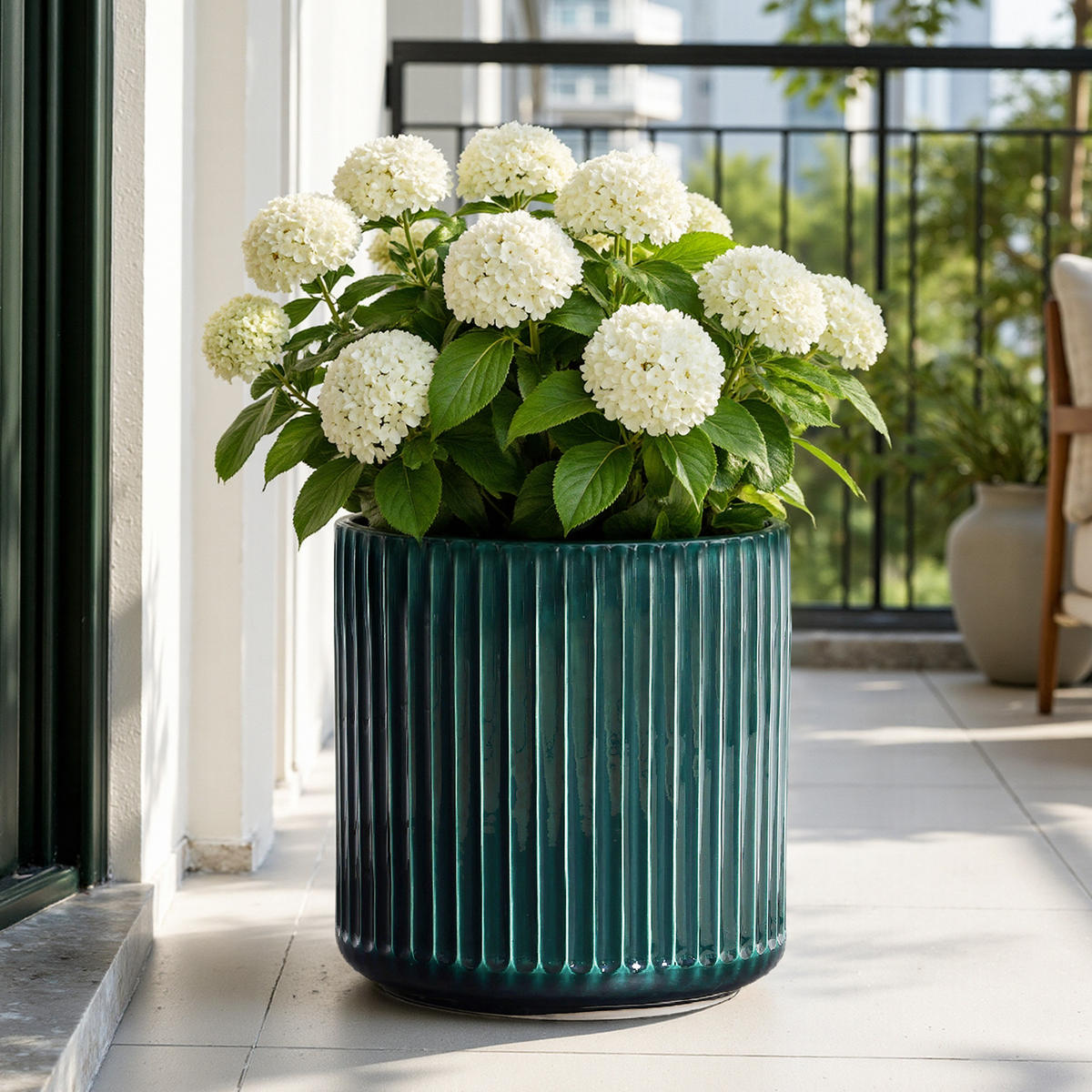 BLUMENTOPF Keramik Dunkelgrün Grün und Weiß Ø30.2xH30.3 cm - Grün, Keramik (30.3cm) - Hometopia