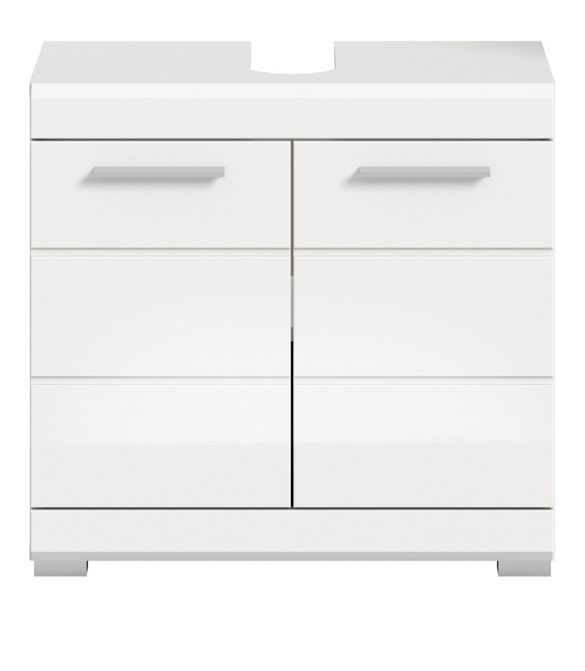 WASCHBECKENUNTERSCHRANK weiß Hochglanz 60 cm mit Rillenoptik - Weiß Hochglanz/Silberfarben, Holzwerkstoff/Kunststoff (60/56/34cm) - Inn.Furn